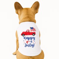 Red Truck With American Flag Happy 4th Of July Doggie Tank