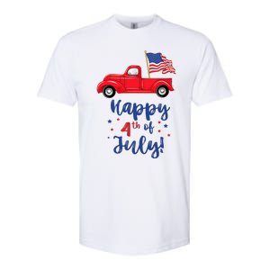 Red Truck With American Flag Happy 4th Of July Softstyle CVC T-Shirt