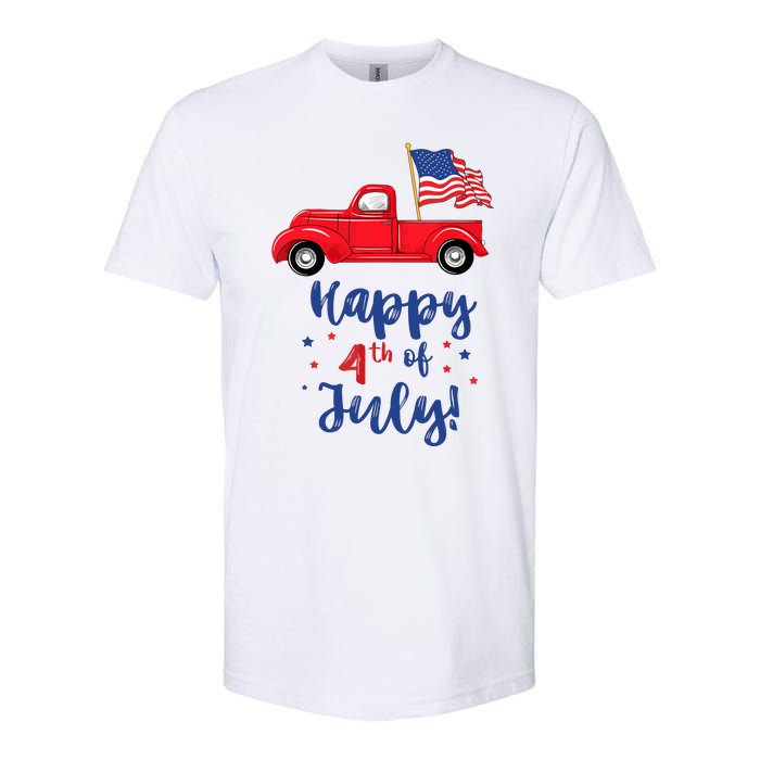 Red Truck With American Flag Happy 4th Of July Softstyle CVC T-Shirt