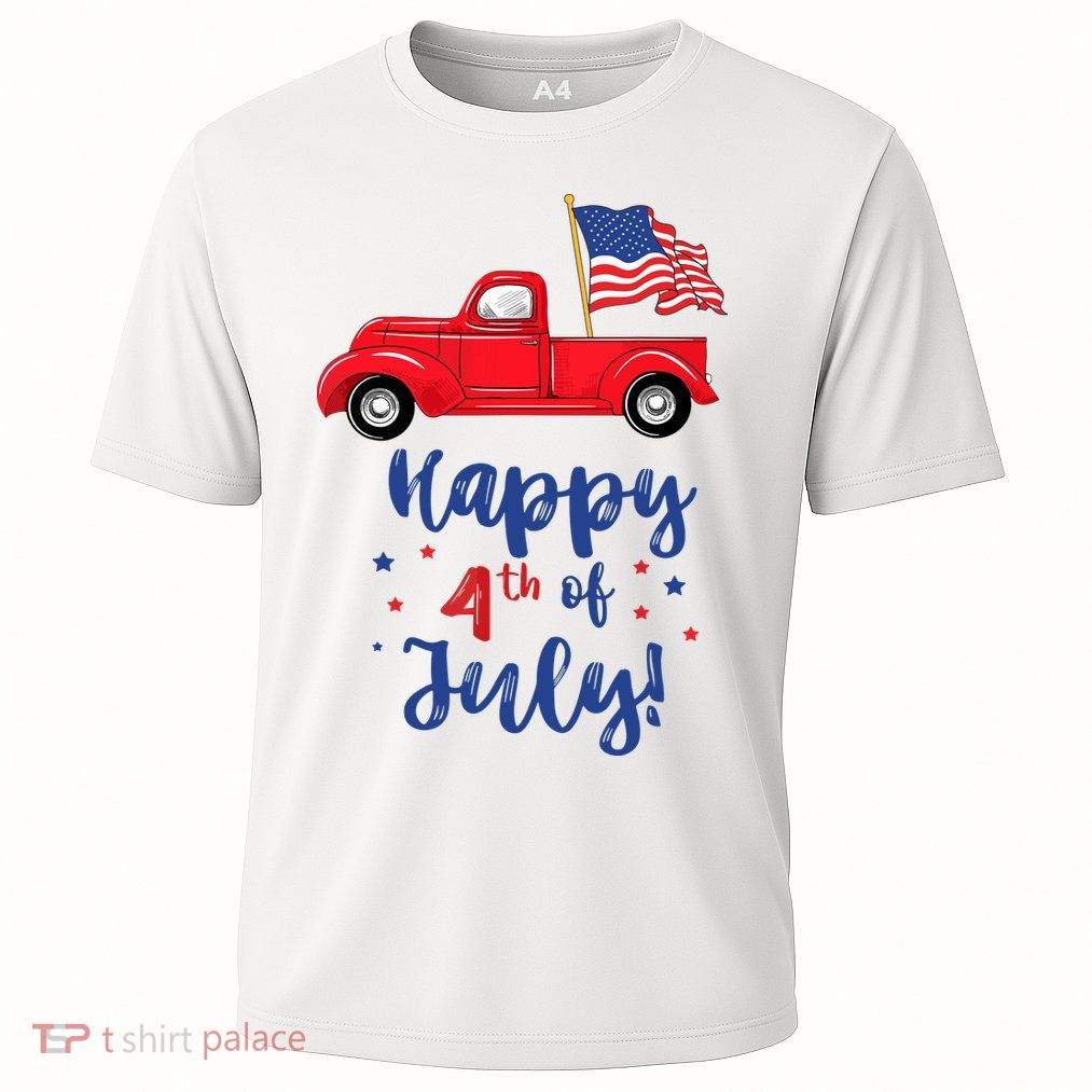 Red Truck With American Flag Happy 4th Of July Performance Shirt
