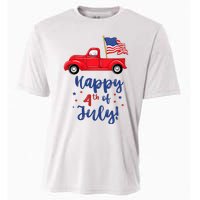 Red Truck With American Flag Happy 4th Of July Cooling Performance Crew T-Shirt