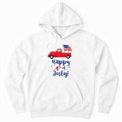 Red Truck With American Flag Happy 4th Of July Hoodie