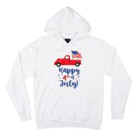 Red Truck With American Flag Happy 4th Of July Hoodie