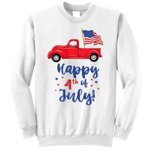 Red Truck With American Flag Happy 4th Of July Sweatshirt