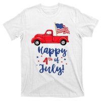 Red Truck With American Flag Happy 4th Of July T-Shirt