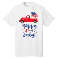 Red Truck With American Flag Happy 4th Of July Tall T-Shirt