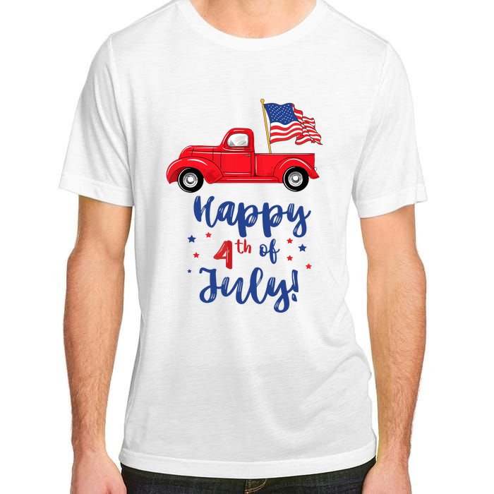 Red Truck With American Flag Happy 4th Of July Adult ChromaSoft Performance T-Shirt