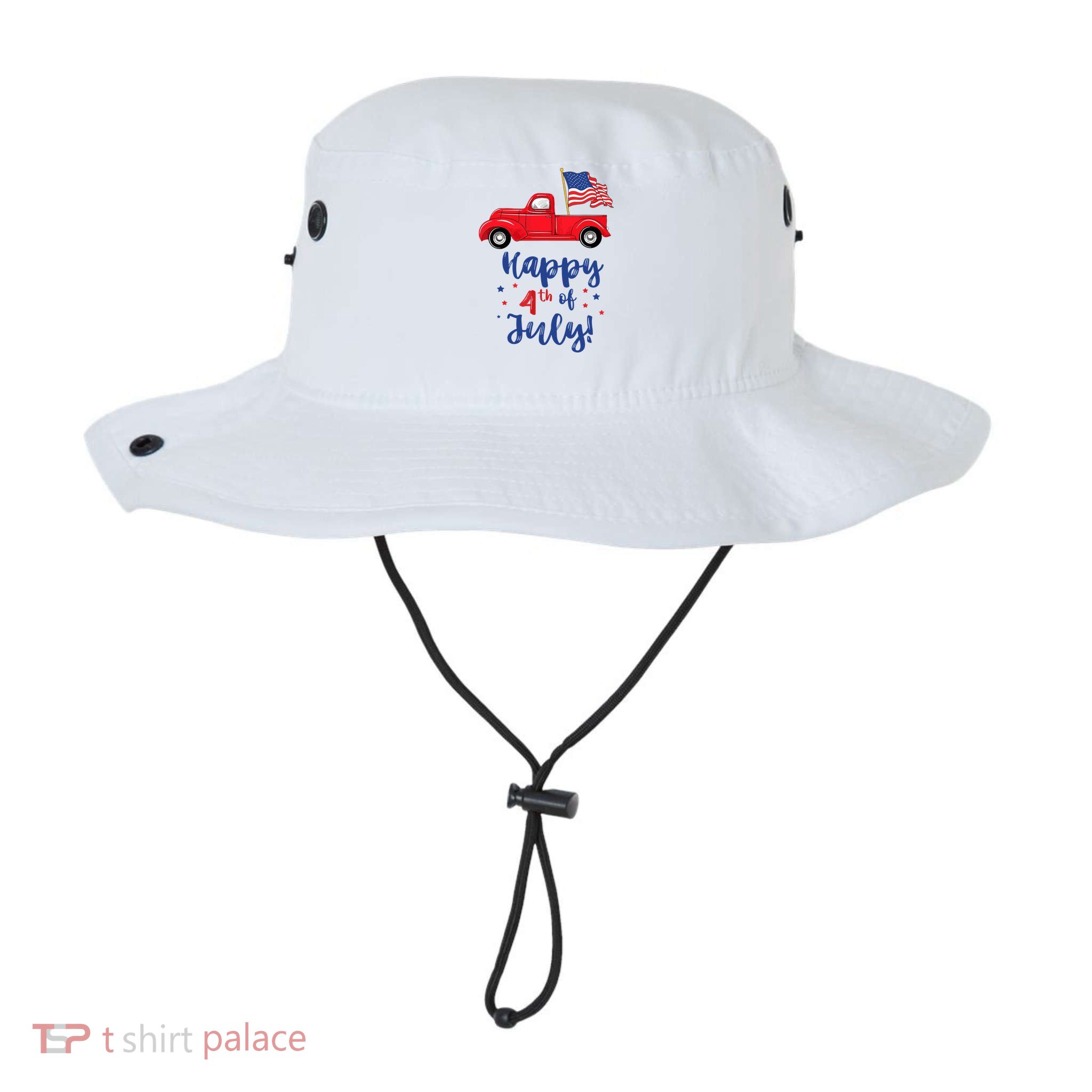 Red Truck With American Flag Happy 4th Of July Bucket Hat