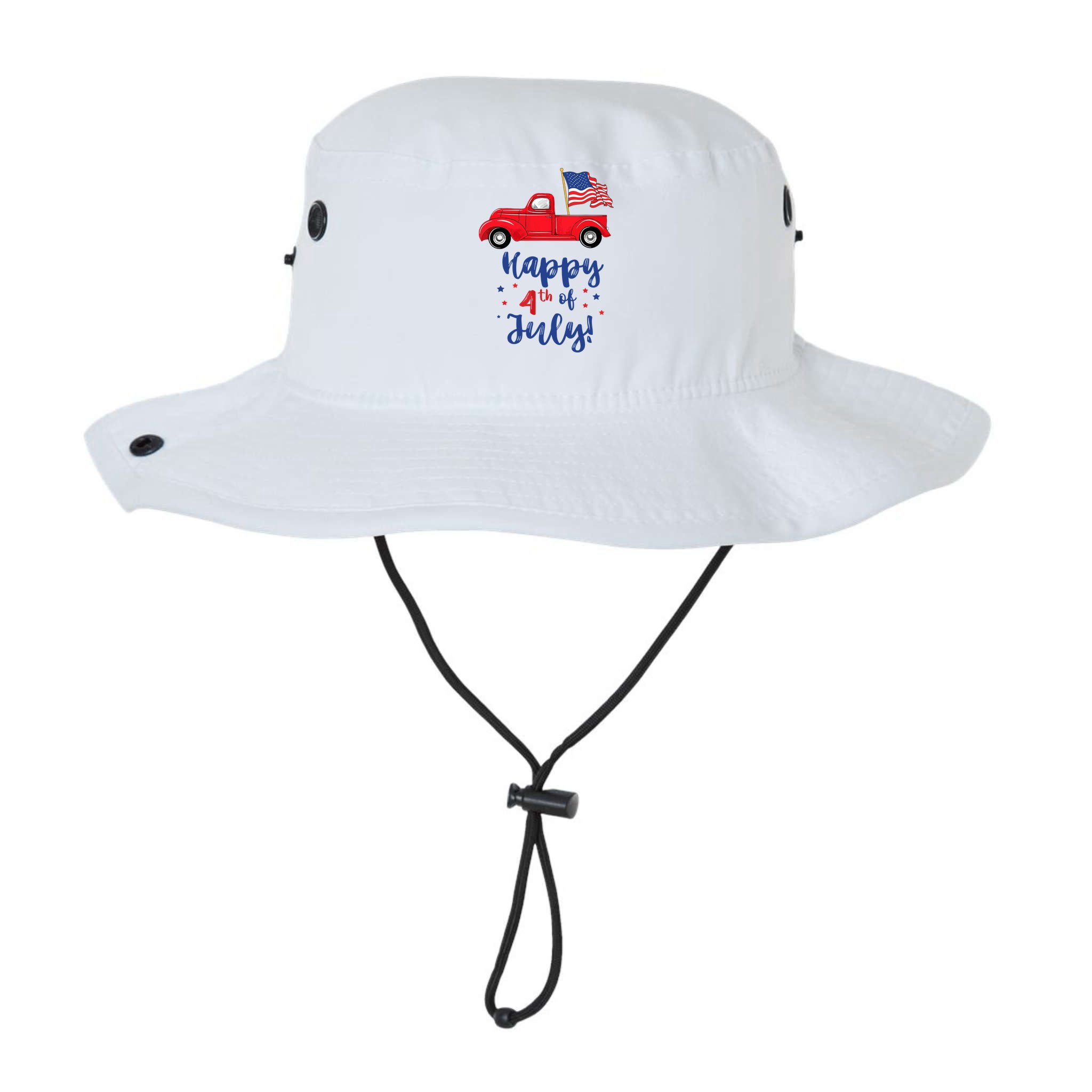 Red Truck With American Flag Happy 4th Of July Bucket Hat