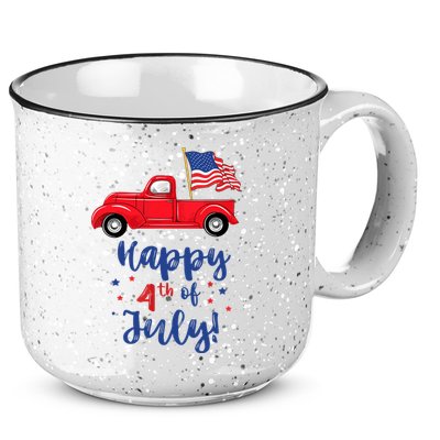 Red Truck With American Flag Happy 4th Of July 15oz Campfire Ceramic Mug