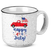 Red Truck With American Flag Happy 4th Of July 15oz Campfire Ceramic Mug