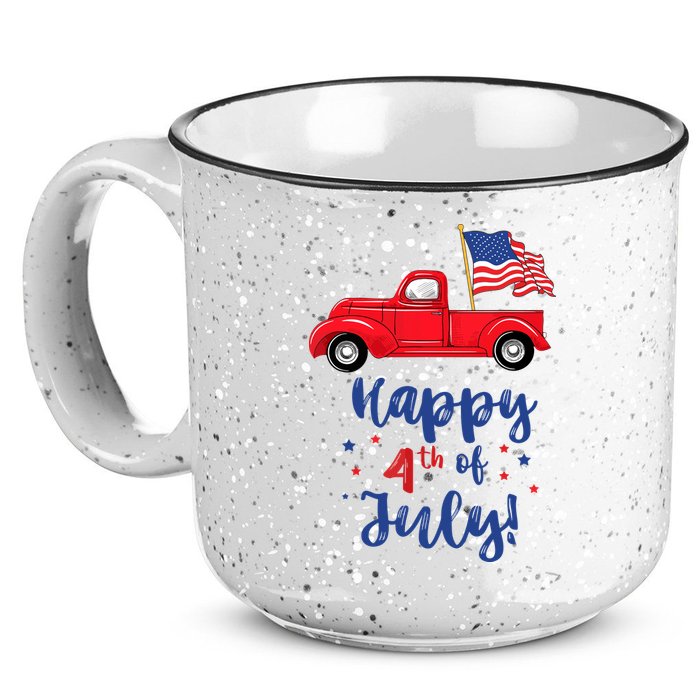 Red Truck With American Flag Happy 4th Of July 15oz Campfire Ceramic Mug