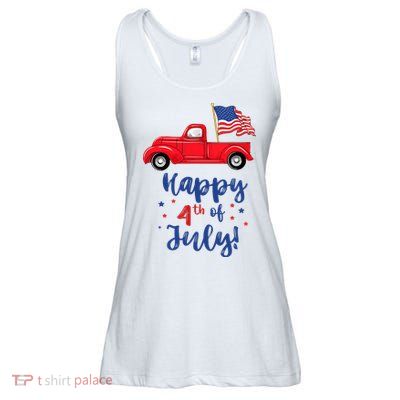 Red Truck With American Flag Happy 4th Of July Ladies Essential Flowy Tank