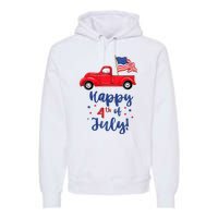 Red Truck With American Flag Happy 4th Of July Premium Hoodie