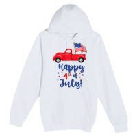 Red Truck With American Flag Happy 4th Of July Premium Pullover Hoodie