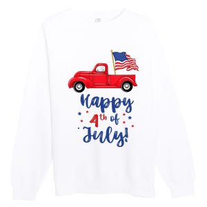 Red Truck With American Flag Happy 4th Of July Premium Crewneck Sweatshirt