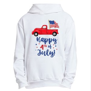 Red Truck With American Flag Happy 4th Of July Urban Pullover Hoodie