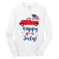 Red Truck With American Flag Happy 4th Of July Tall Long Sleeve T-Shirt