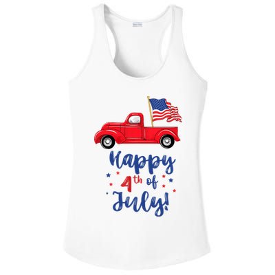 Red Truck With American Flag Happy 4th Of July Ladies PosiCharge Competitor Racerback Tank