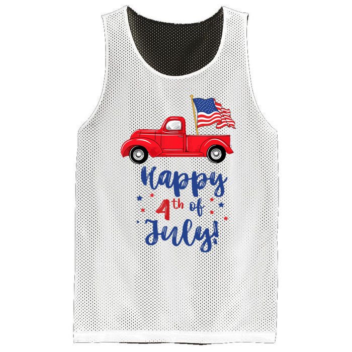 Red Truck With American Flag Happy 4th Of July Mesh Reversible Basketball Jersey Tank