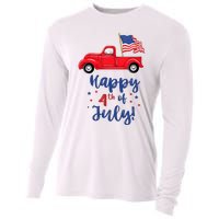 Red Truck With American Flag Happy 4th Of July Cooling Performance Long Sleeve Crew