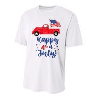 Red Truck With American Flag Happy 4th Of July Performance Sprint T-Shirt