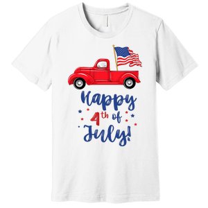 Red Truck With American Flag Happy 4th Of July Premium T-Shirt