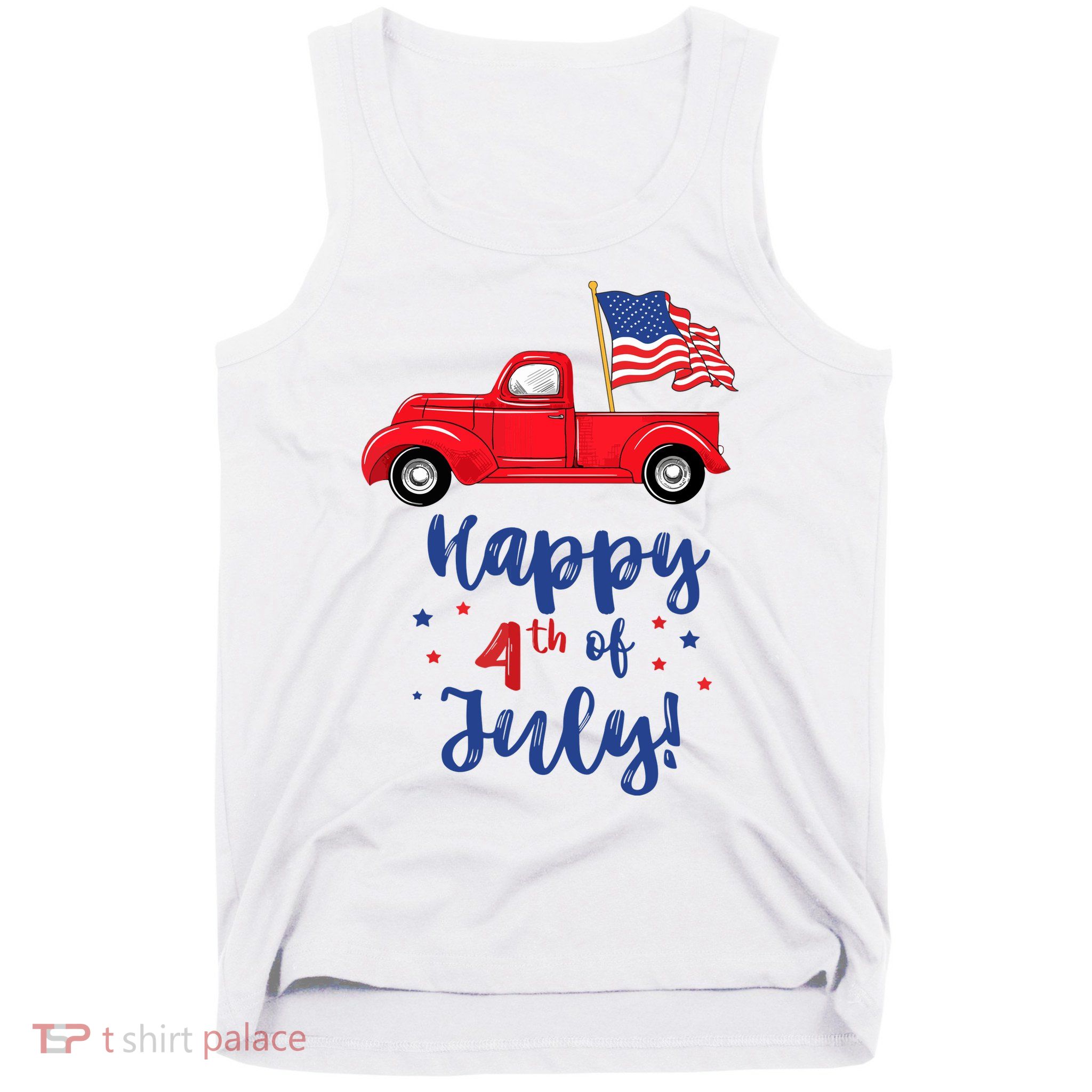 Red Truck With American Flag Happy 4th Of July Tank Top