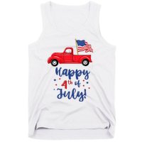 Red Truck With American Flag Happy 4th Of July Tank Top