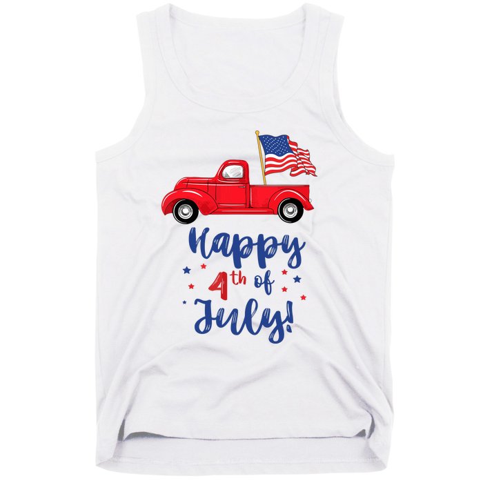 Red Truck With American Flag Happy 4th Of July Tank Top