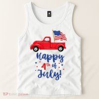 Red Truck With American Flag Happy 4th Of July Tank Top