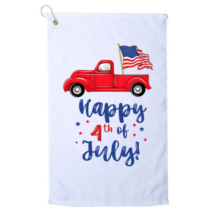 Red Truck With American Flag Happy 4th Of July Golf Towel