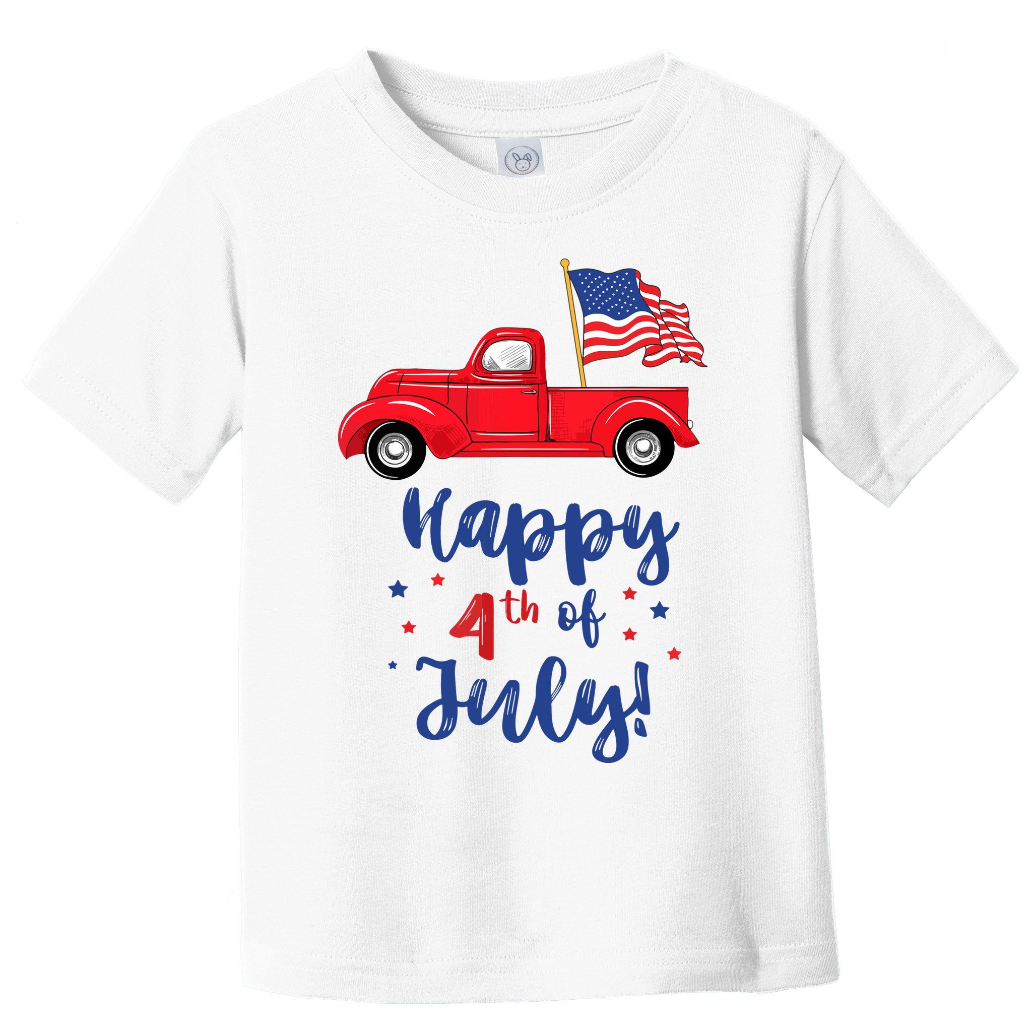 Red Truck With American Flag Happy 4th Of July Toddler T-Shirt