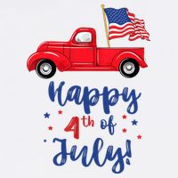 Red Truck With American Flag Happy 4th Of July Short Acrylic Beanie