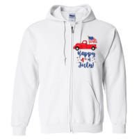 Red Truck With American Flag Happy 4th Of July Full Zip Hoodie