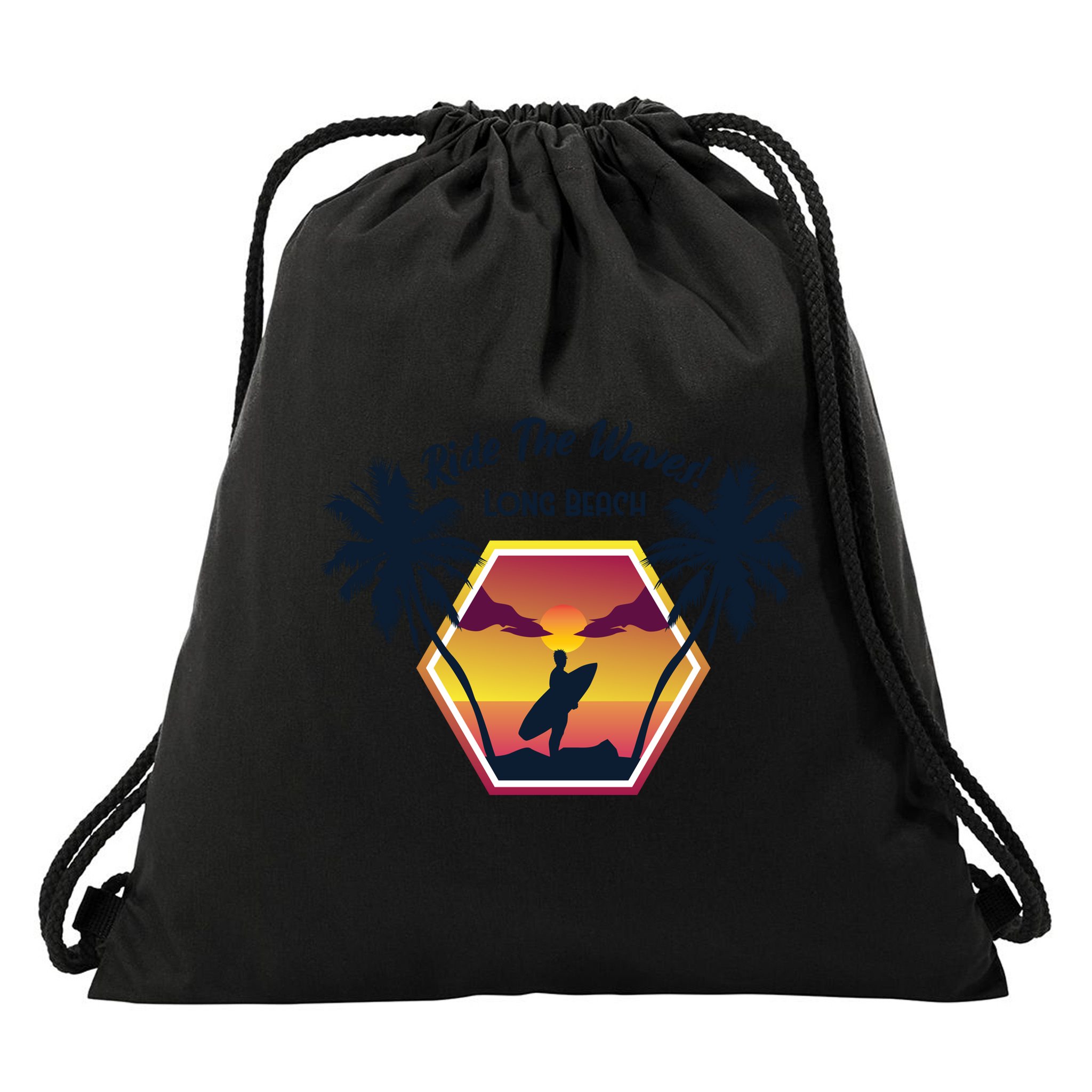 Ride The Waves Long Beach Drawstring Bag