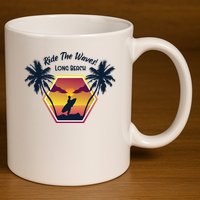 Ride The Waves Long Beach 11oz C Handle Ceramic Mug