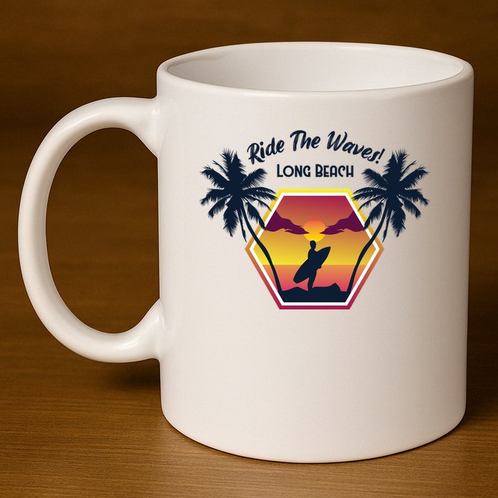 Ride The Waves Long Beach 11oz C Handle Ceramic Mug