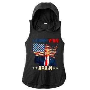 Retro Trump Won Again 2024 Us Vote 47th President Election Ladies PosiCharge Tri-Blend Wicking Draft Hoodie Tank