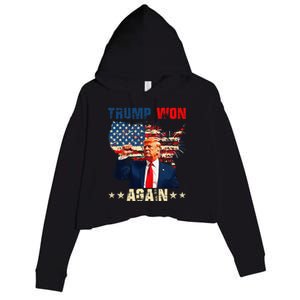 Retro Trump Won Again 2024 Us Vote 47th President Election Crop Fleece Hoodie