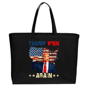 Retro Trump Won Again 2024 Us Vote 47th President Election Cotton Canvas Jumbo Tote