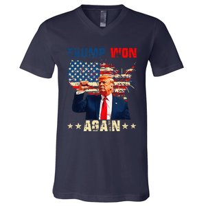 Retro Trump Won Again 2024 Us Vote 47th President Election V-Neck T-Shirt