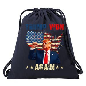 Retro Trump Won Again 2024 Us Vote 47th President Election Drawstring Bag