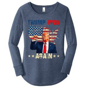 Retro Trump Won Again 2024 Us Vote 47th President Election Women's Perfect Tri Tunic Long Sleeve Shirt