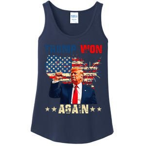 Retro Trump Won Again 2024 Us Vote 47th President Election Ladies Essential Tank