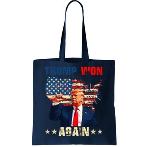 Retro Trump Won Again 2024 Us Vote 47th President Election Tote Bag