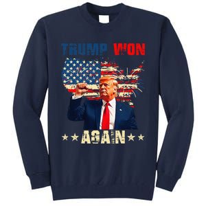 Retro Trump Won Again 2024 Us Vote 47th President Election Tall Sweatshirt