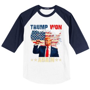 Retro Trump Won Again 2024 Us Vote 47th President Election Baseball Sleeve Shirt