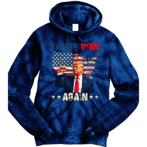 Retro Trump Won Again 2024 Us Vote 47th President Election Tie Dye Hoodie