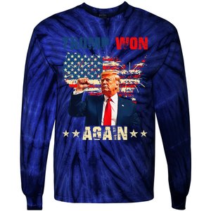 Retro Trump Won Again 2024 Us Vote 47th President Election Tie-Dye Long Sleeve Shirt